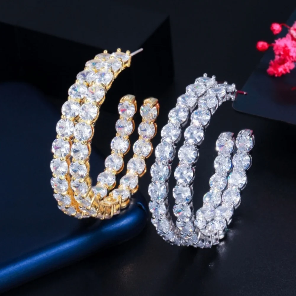 Sparkle Simulated Diamond In-Out Hoop Earring, 925 Sterling Silver Post - Picture 6 of 7